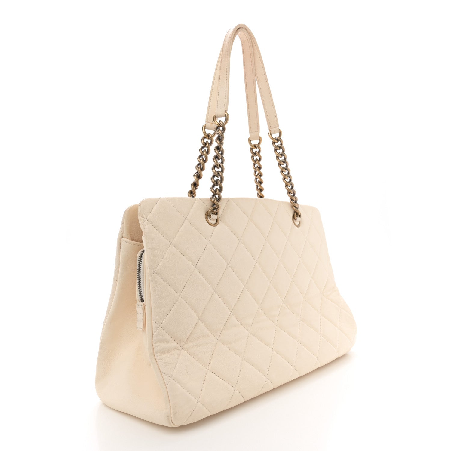Calfskin Quilted Small Crown Tote Beige