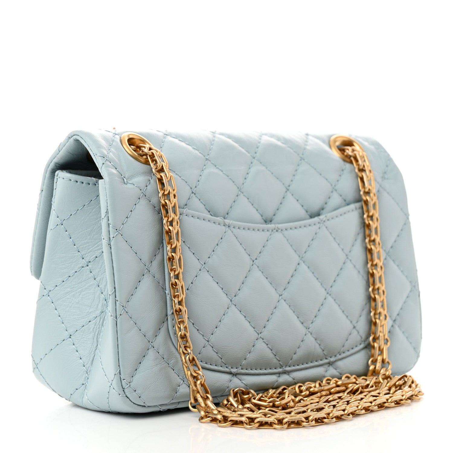 Aged Calfskin Quilted 2.55 Reissue Mini Flap Light Blue