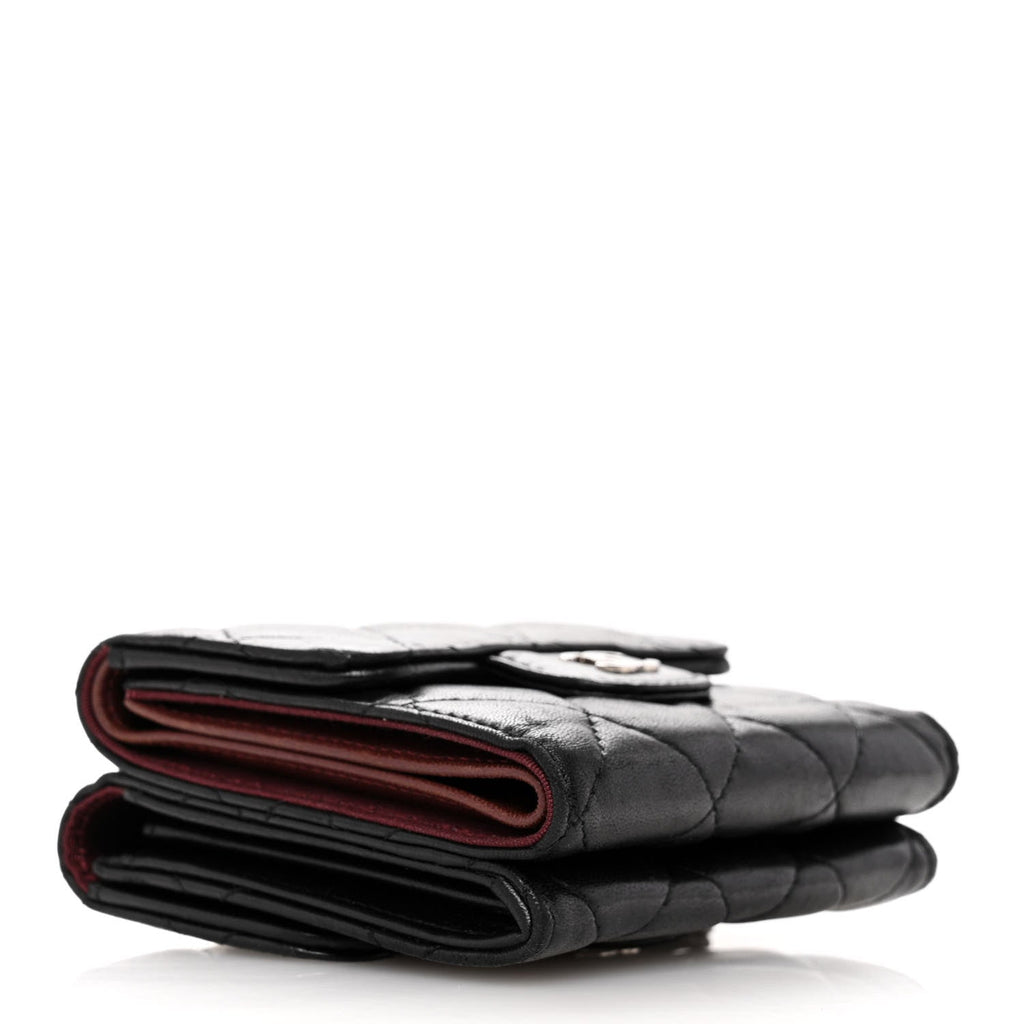 Lambskin Quilted Tri-Fold Flap Wallet Black