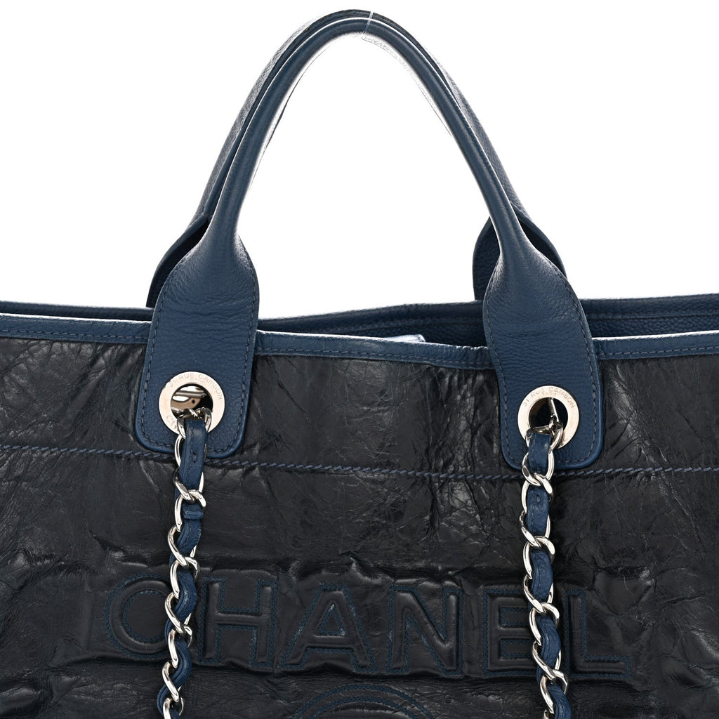 Glazed Calfskin Large Deauville Tote Blue