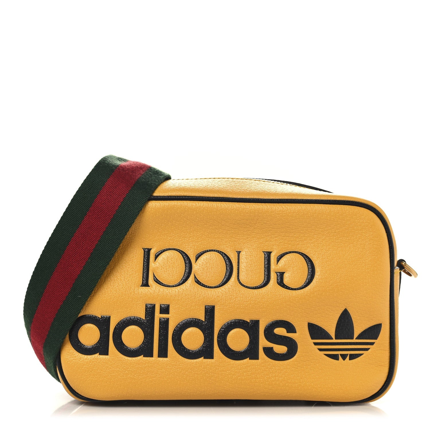 X ADIDAS Textured Dollar Calfskin Web Trefoil Logo Small Messenger Bag Crop Black