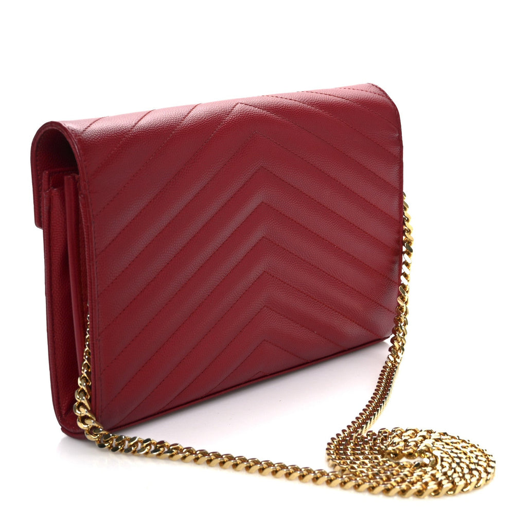 Grain De Poudre Matelasse Chevron Monogram Chain Wallet New Red