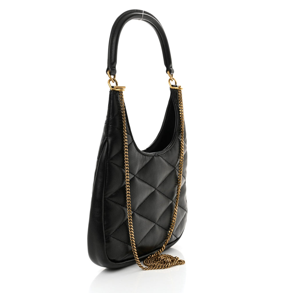 Lambskin Quilted Monogram Sade Hobo Black