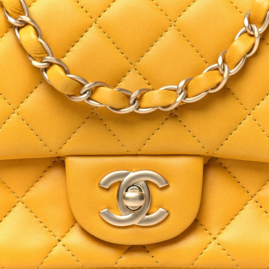 Lambskin Quilted Mini Square Flap Yellow
