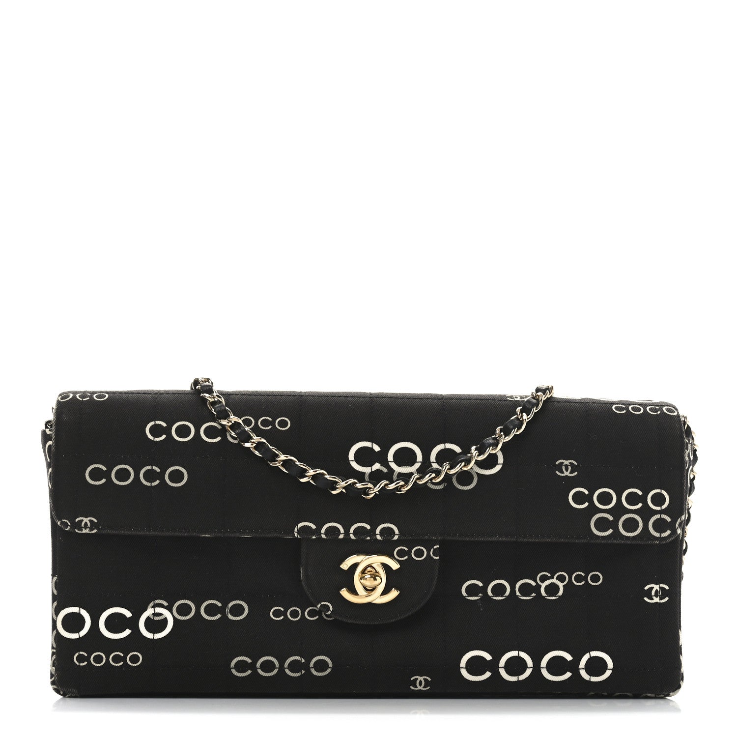 Canvas Square Quilted Coco East West Flap Black