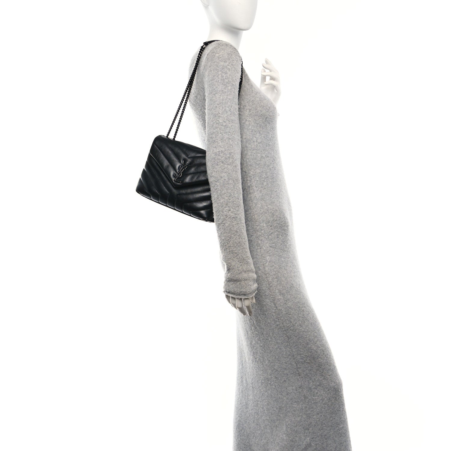 Calfskin Y Quilted Monogram Monochrome Small Loulou Chain Satchel Black