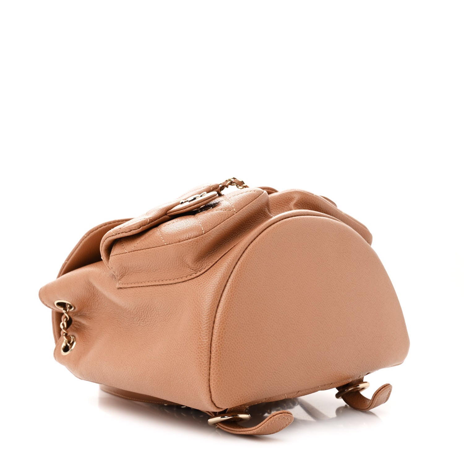 Shiny Caviar Quilted Small Duma Pockets Drawstring Backpack Dark Beige
