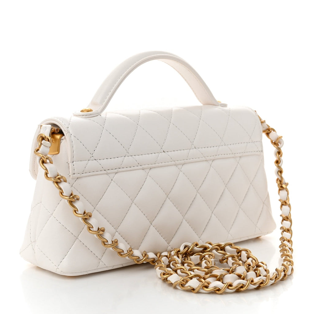 Lambskin Quilted Mini Flap Top Handle Bag White
