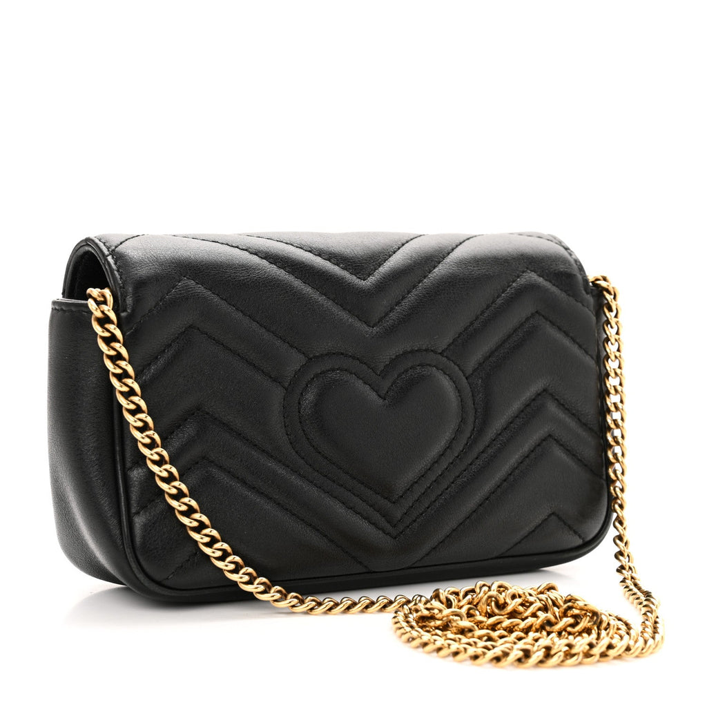 Calfskin Matelasse Super Mini GG Marmont Shoulder Bag Black