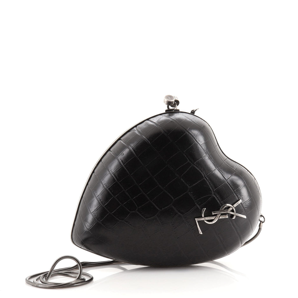 Love Box Clutch Crocodile Embossed Leather Small