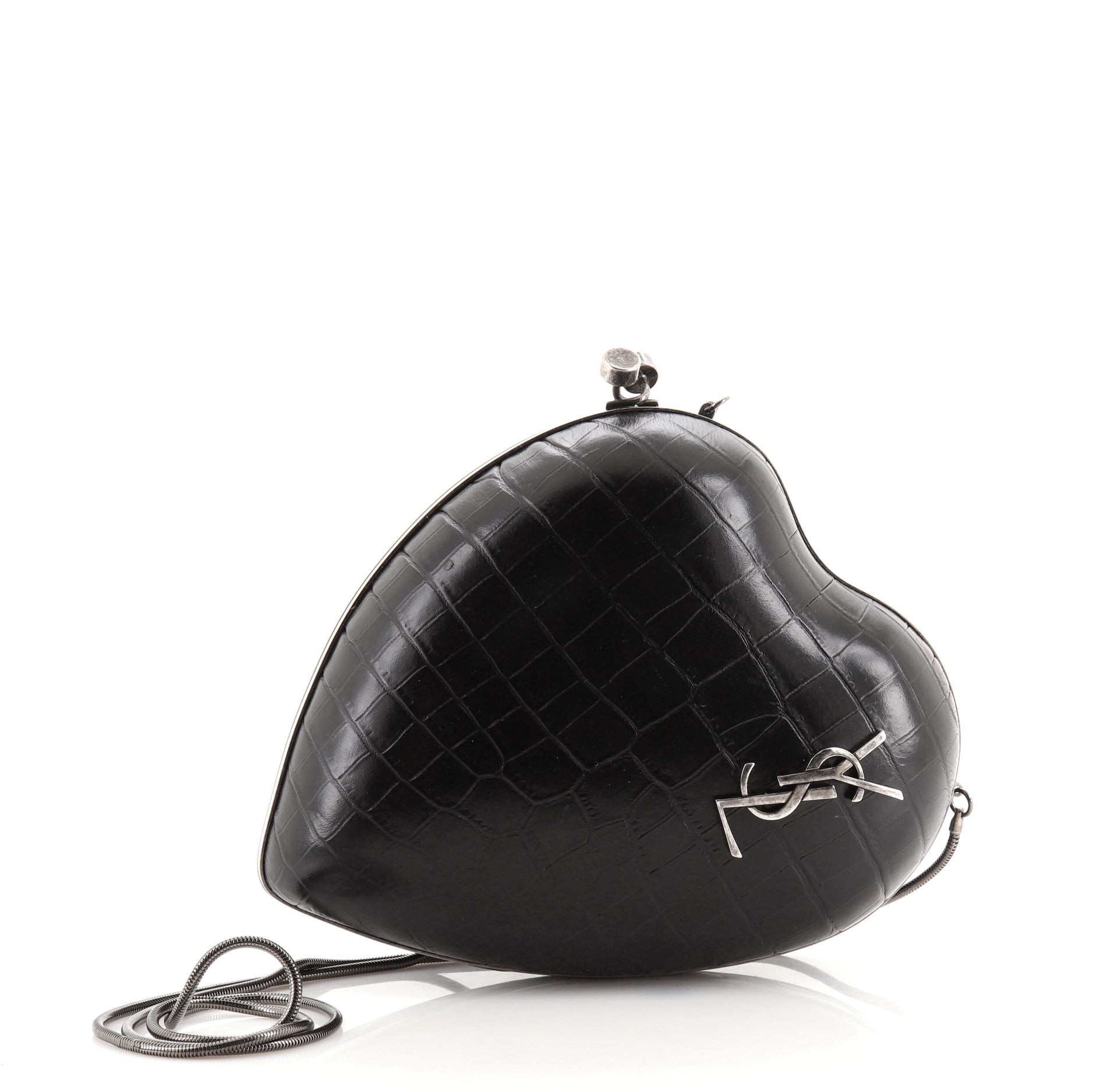Love Box Clutch Crocodile Embossed Leather Small
