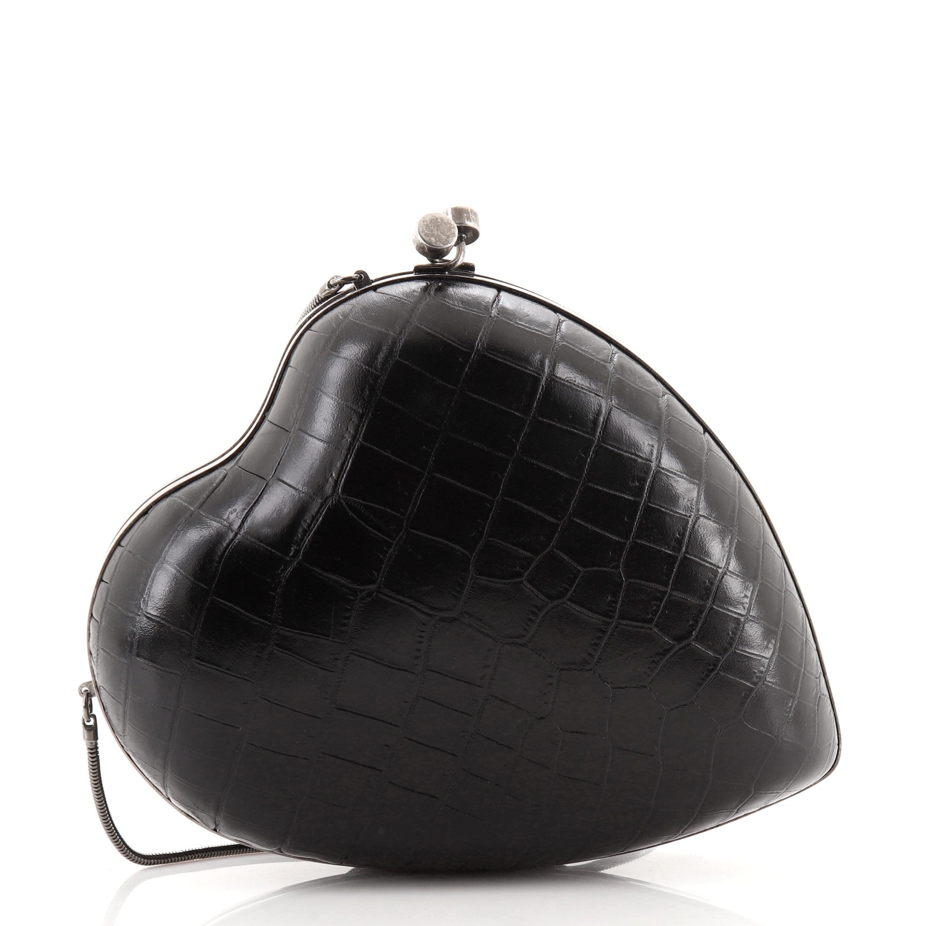 Love Box Clutch Crocodile Embossed Leather Small