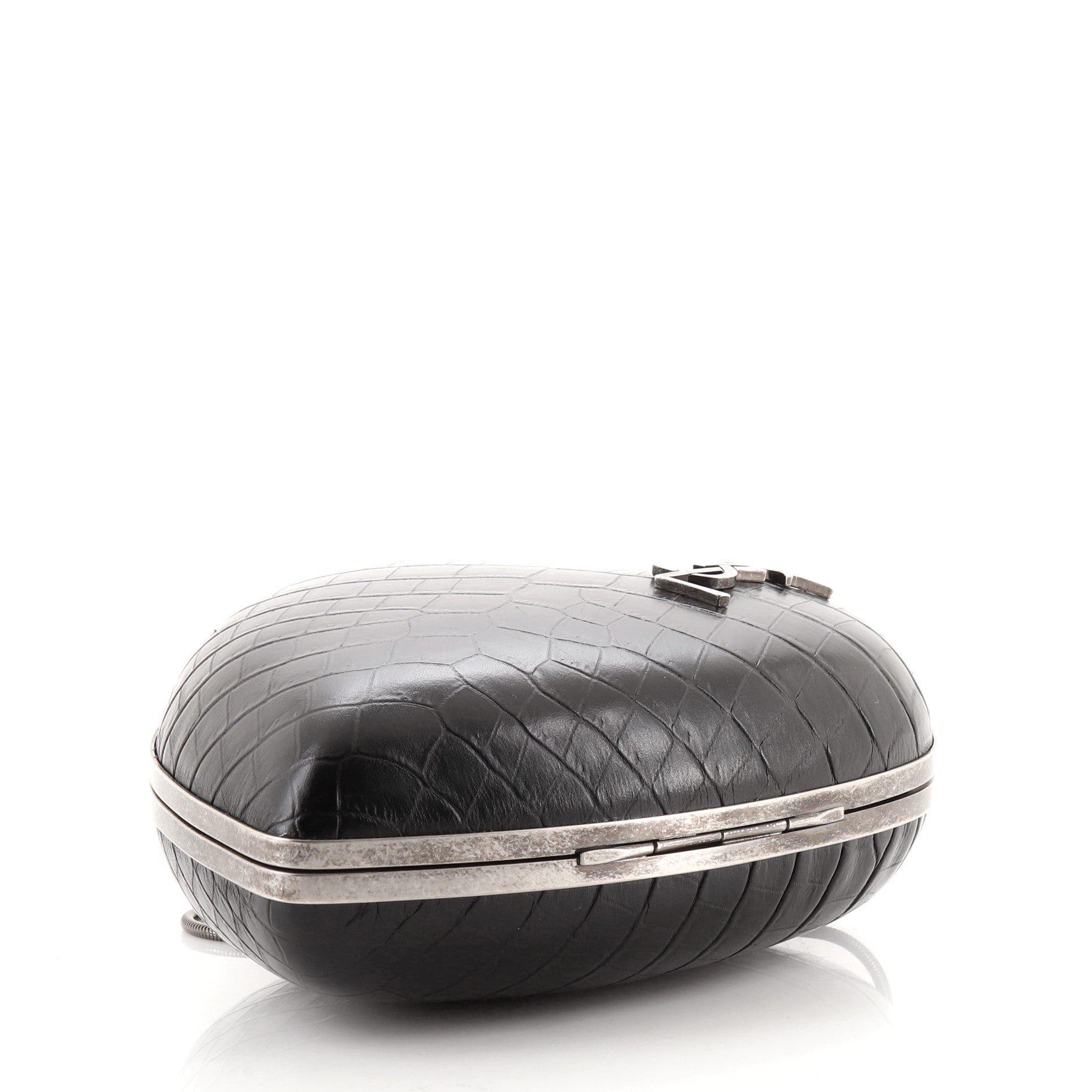 Love Box Clutch Crocodile Embossed Leather Small