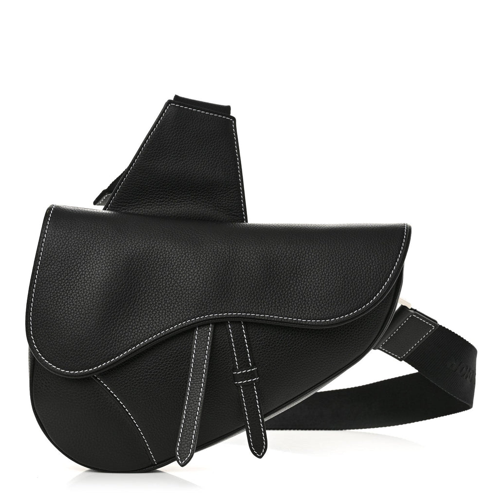 Grained Calfskin Mens Saddle Bag Black