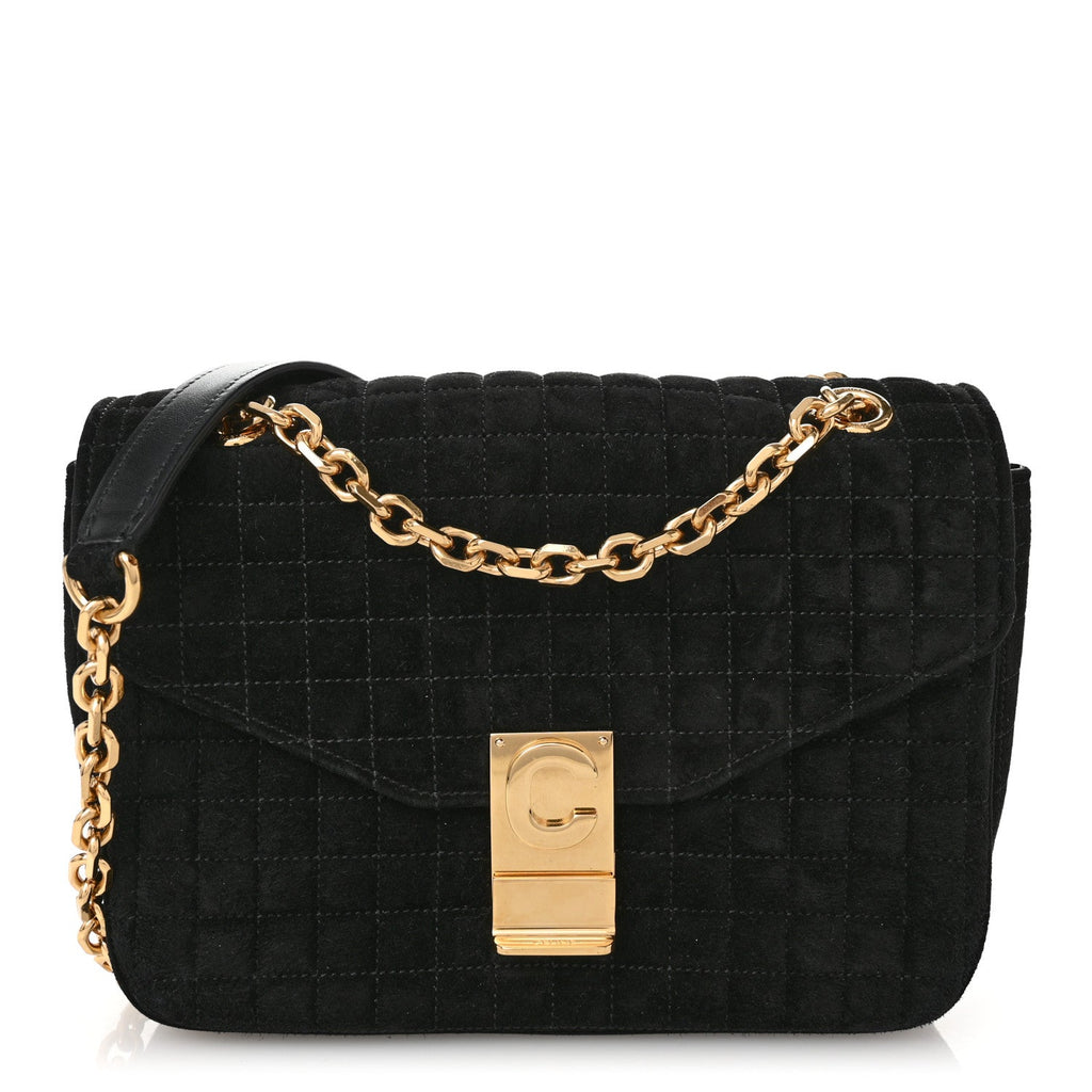Suede Quilted Medium C Bag Black