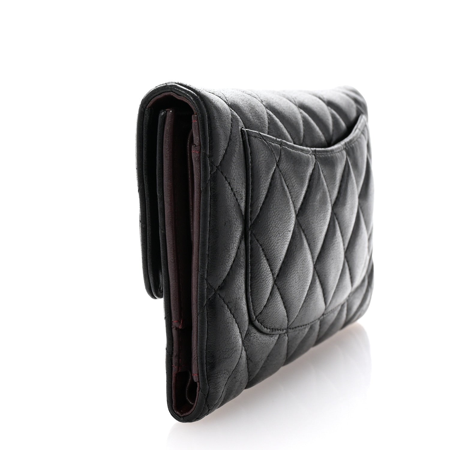 Lambskin Quilted Large Flap Wallet  Black