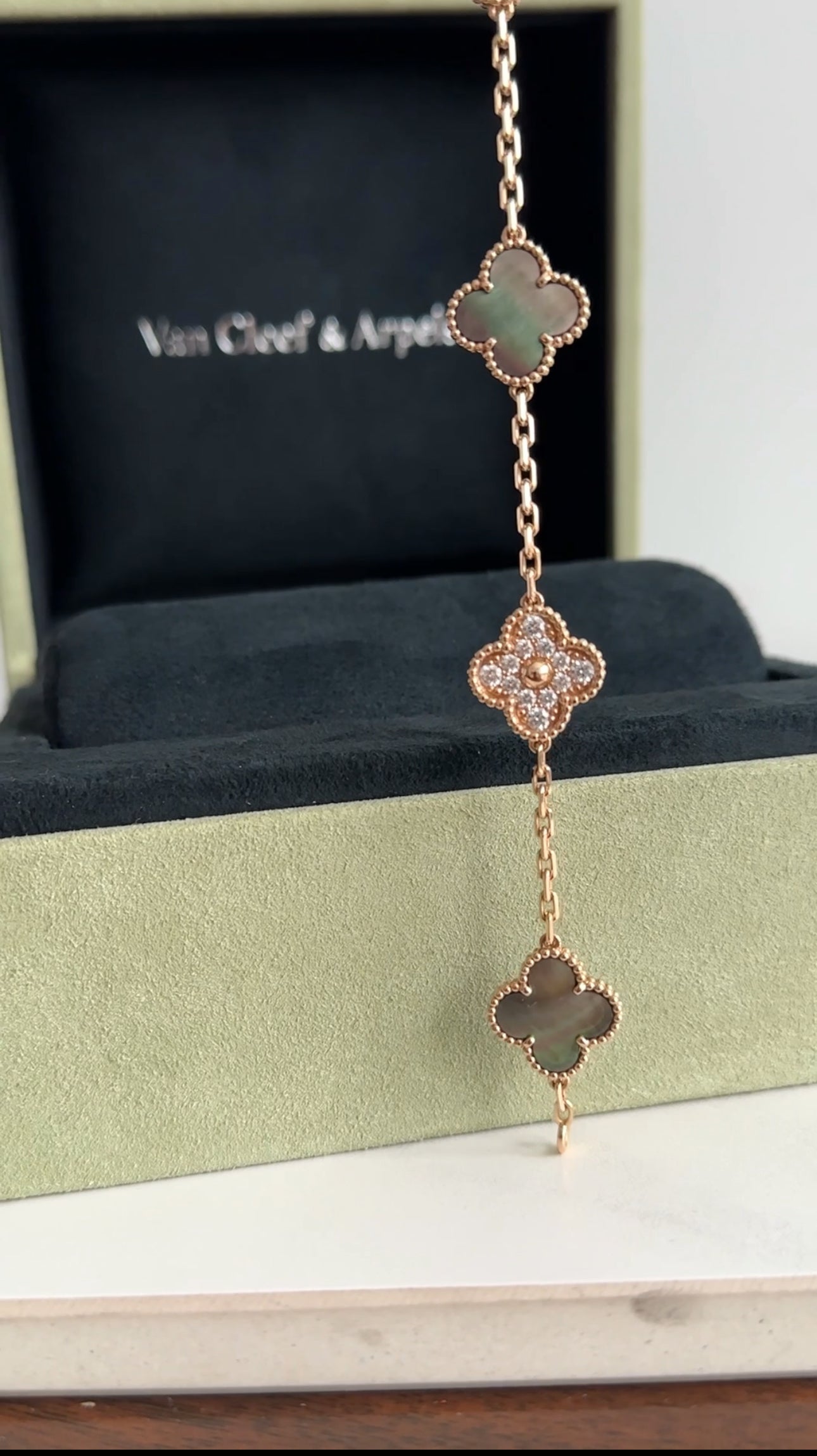 Van Cleef & Arpels 18k Rose Gold 5 Motif Alhambra MOP Diamond Bracelet