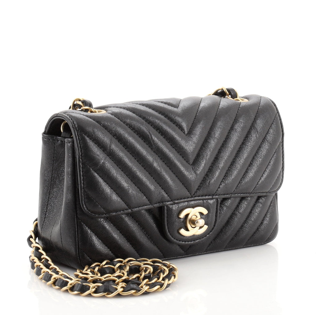 Classic Single Flap Bag Chevron Crumpled Iridescent Calfskin Mini