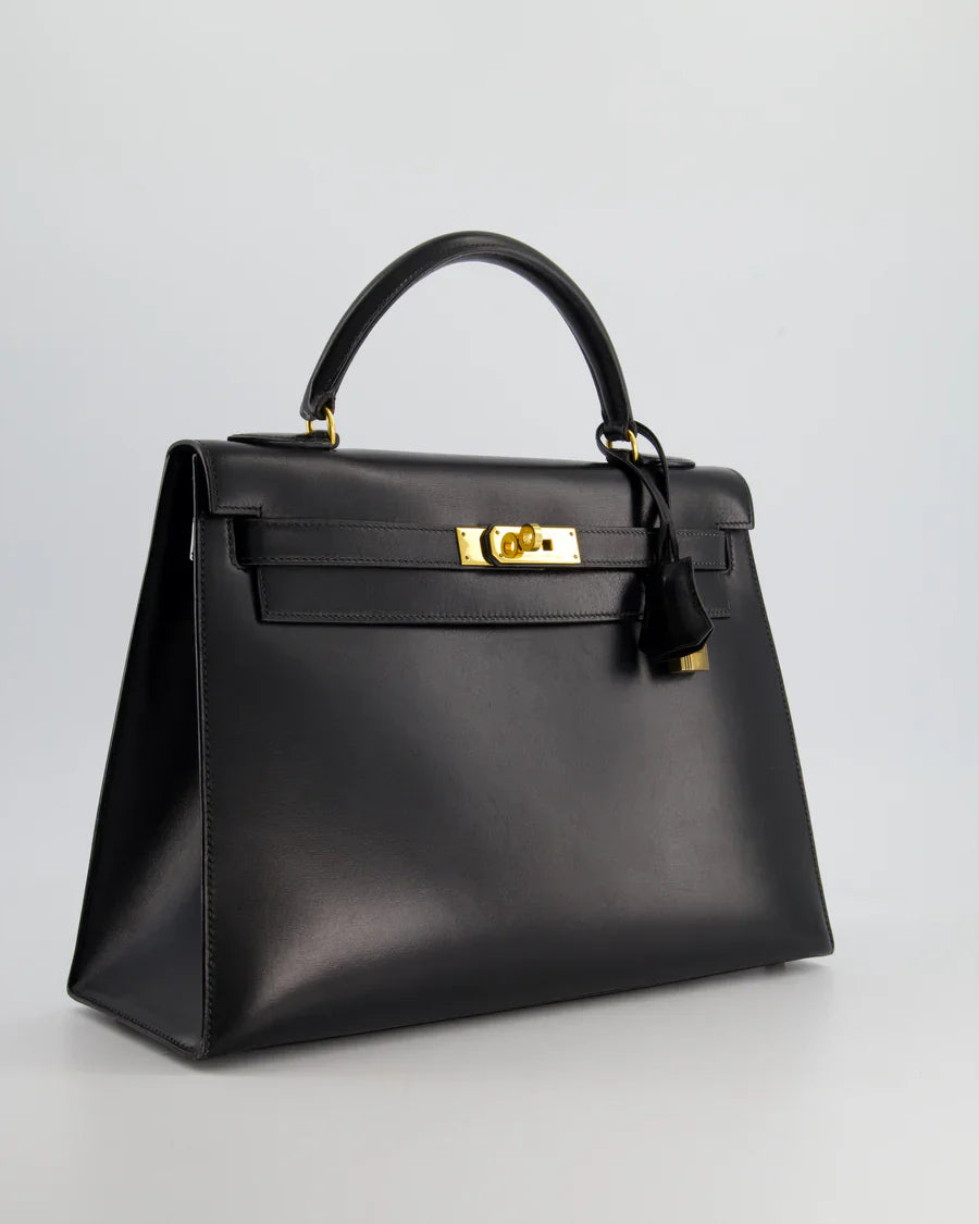 Hermes Vintage Kelly 32 Sellier in Box Leather with Gold Hardware