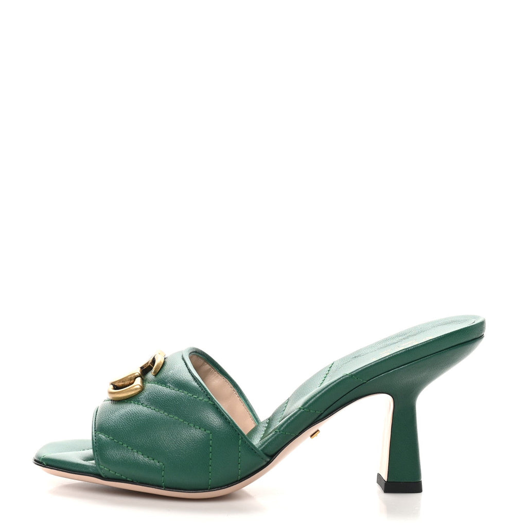 Nappa Matelasse GG Marmont 75mm Slide Sandals 35 Emerald