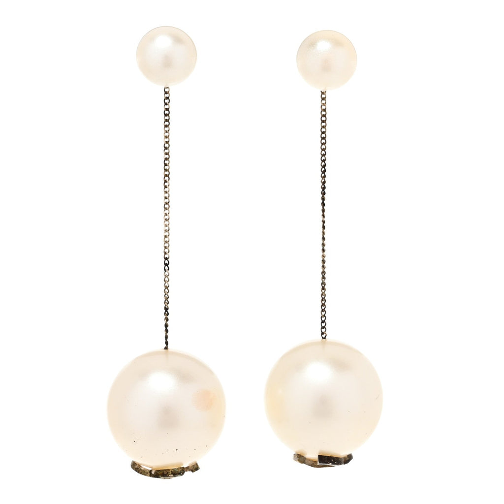 Pearl CC Chain Drop Earrings Gold