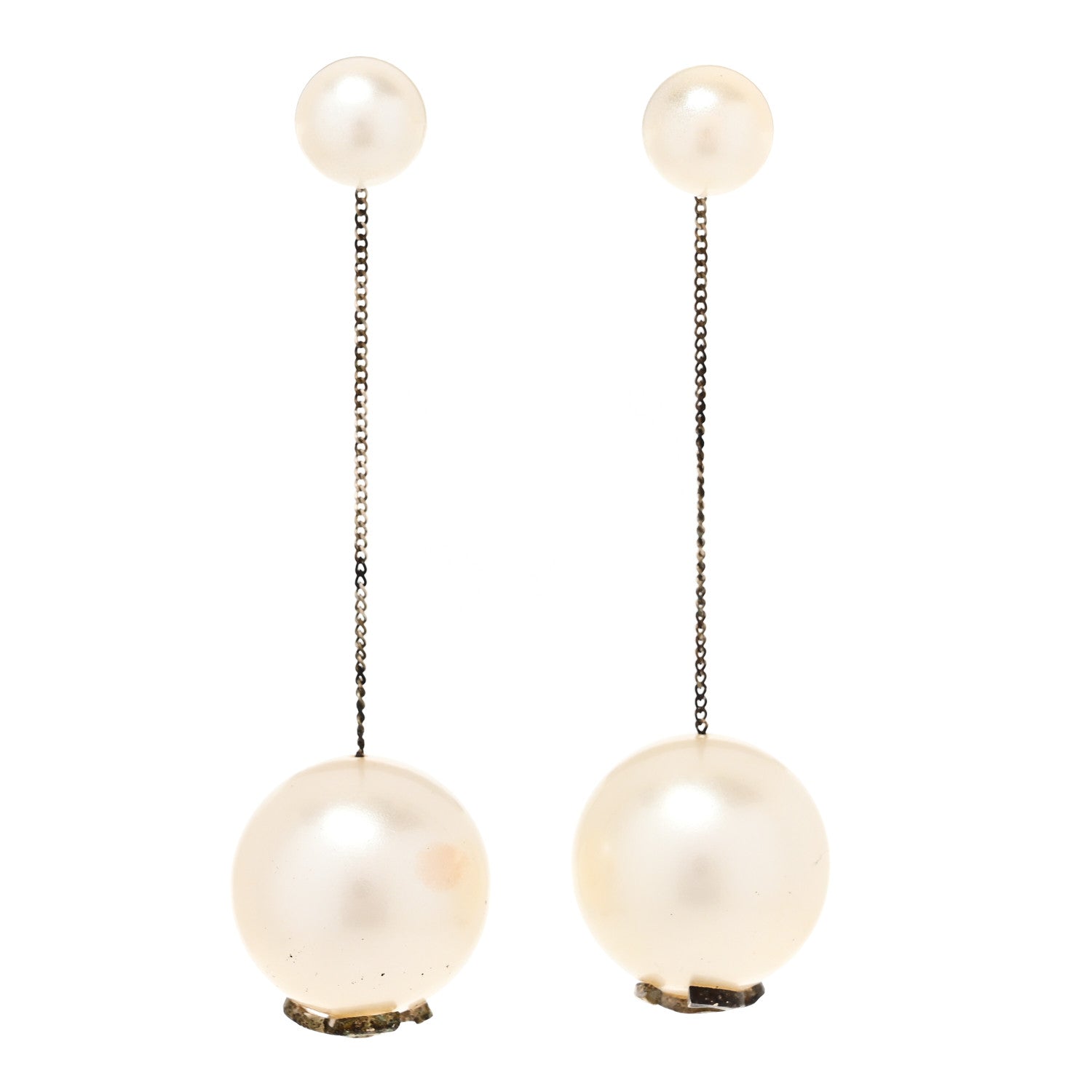 Pearl CC Chain Drop Earrings Gold