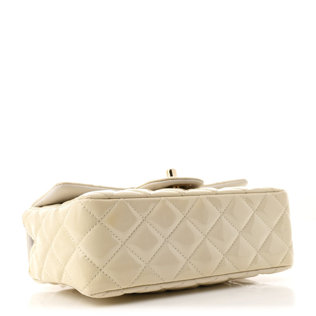 Patent Calfskin Quilted Mini Rectangular Flap White