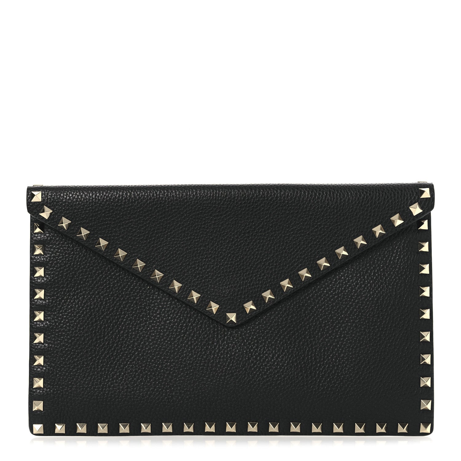 Pebbled Calfskin Large Rockstud Envelope Clutch Black