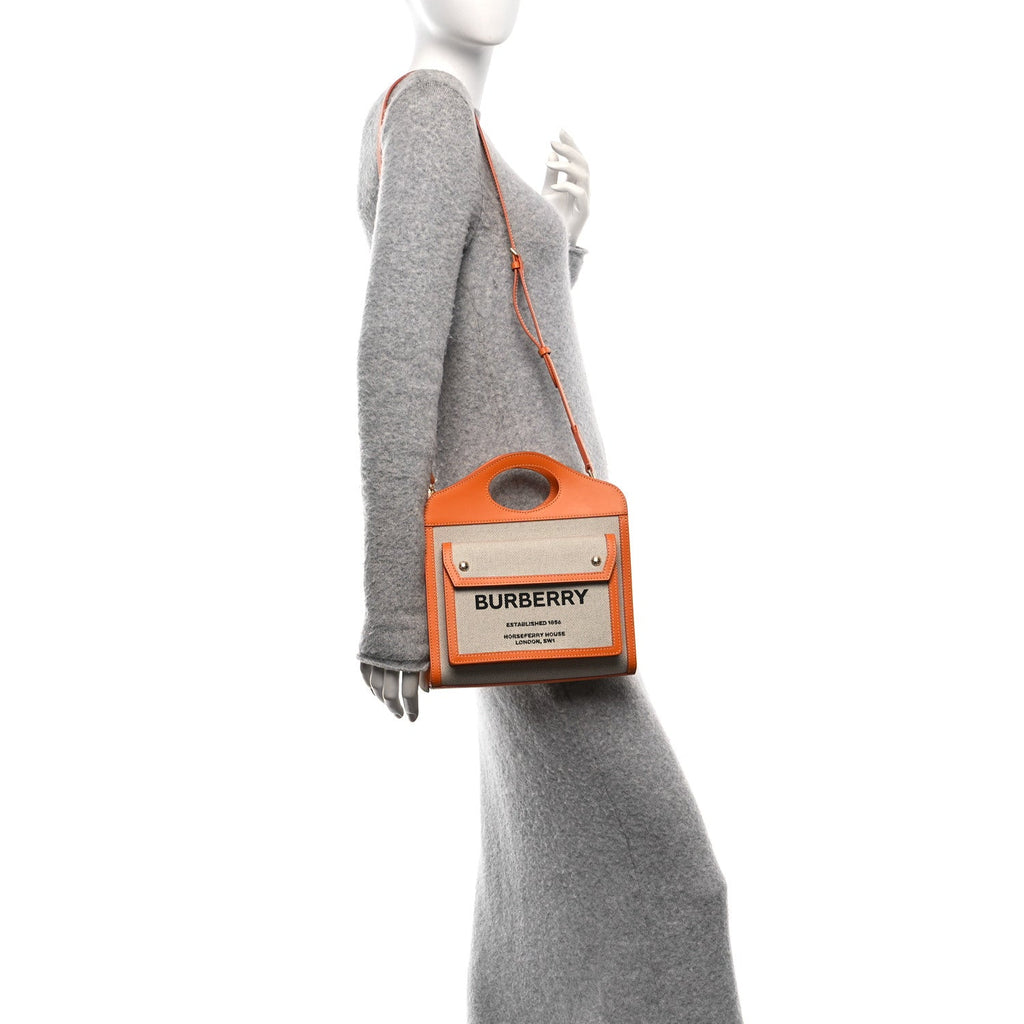 Canvas Smooth Calfskin Two Tone Mini Pocket Bag Natural Orange