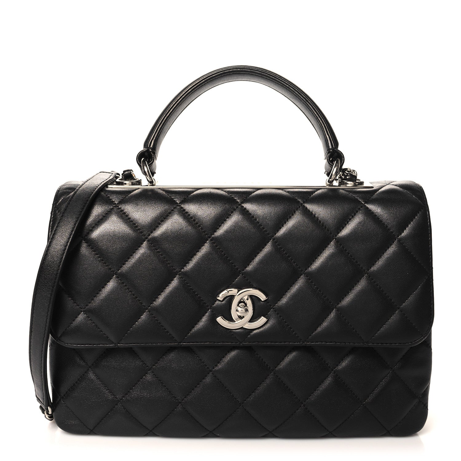 Lambskin Quilted Medium Trendy CC Flap Dual Handle Bag Black