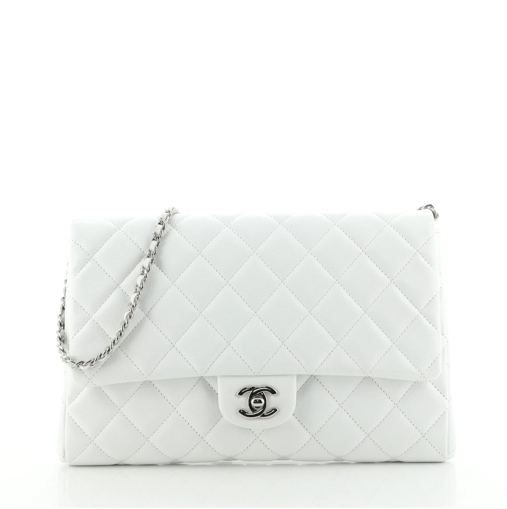 Clutch with Chain Quilted Caviar