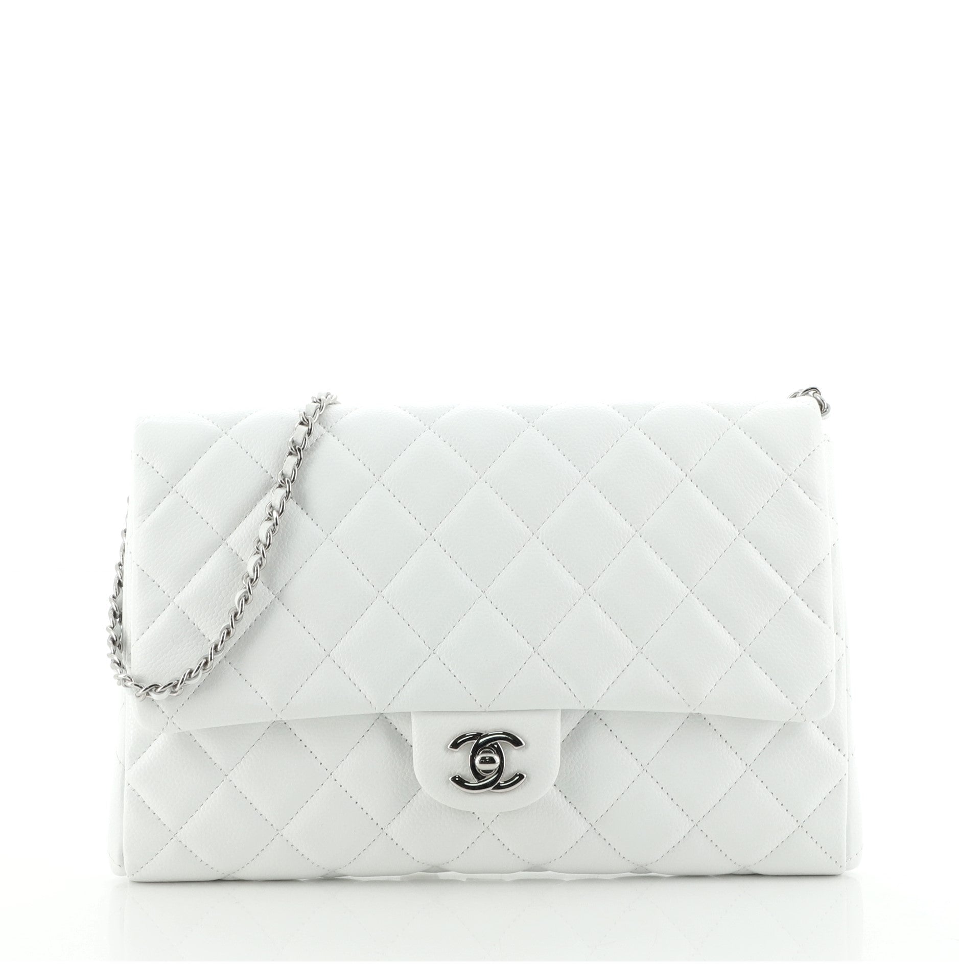 Clutch with Chain Quilted Caviar