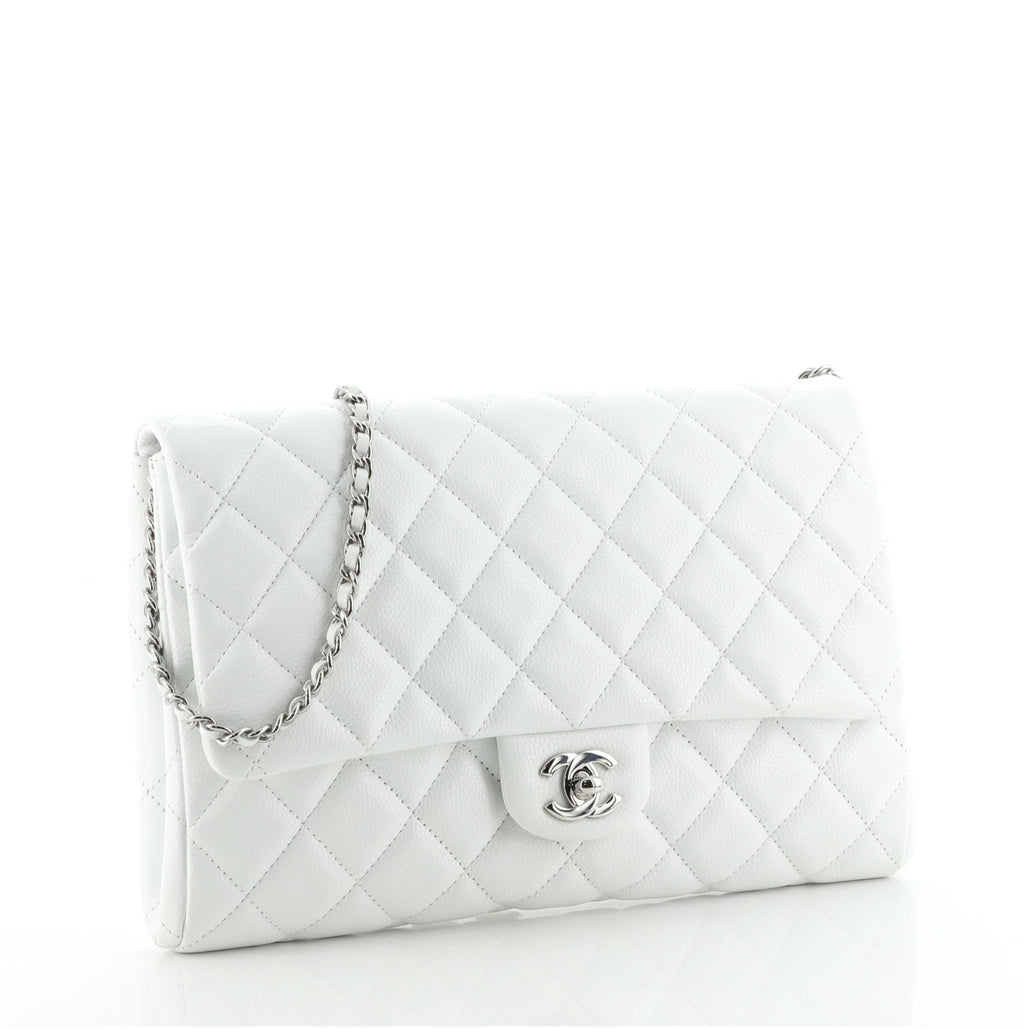 Clutch with Chain Quilted Caviar