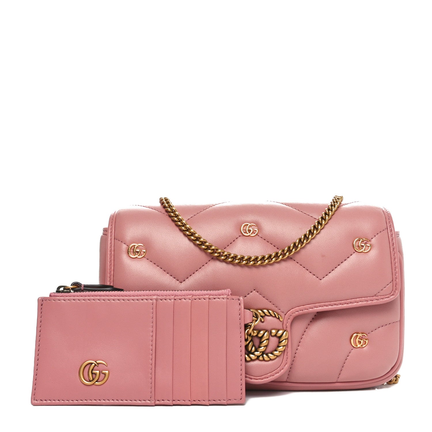 Calfskin Matelasse Double G Studs Mini Torchon GG Marmont Shoulder Bag Porcelain Rose