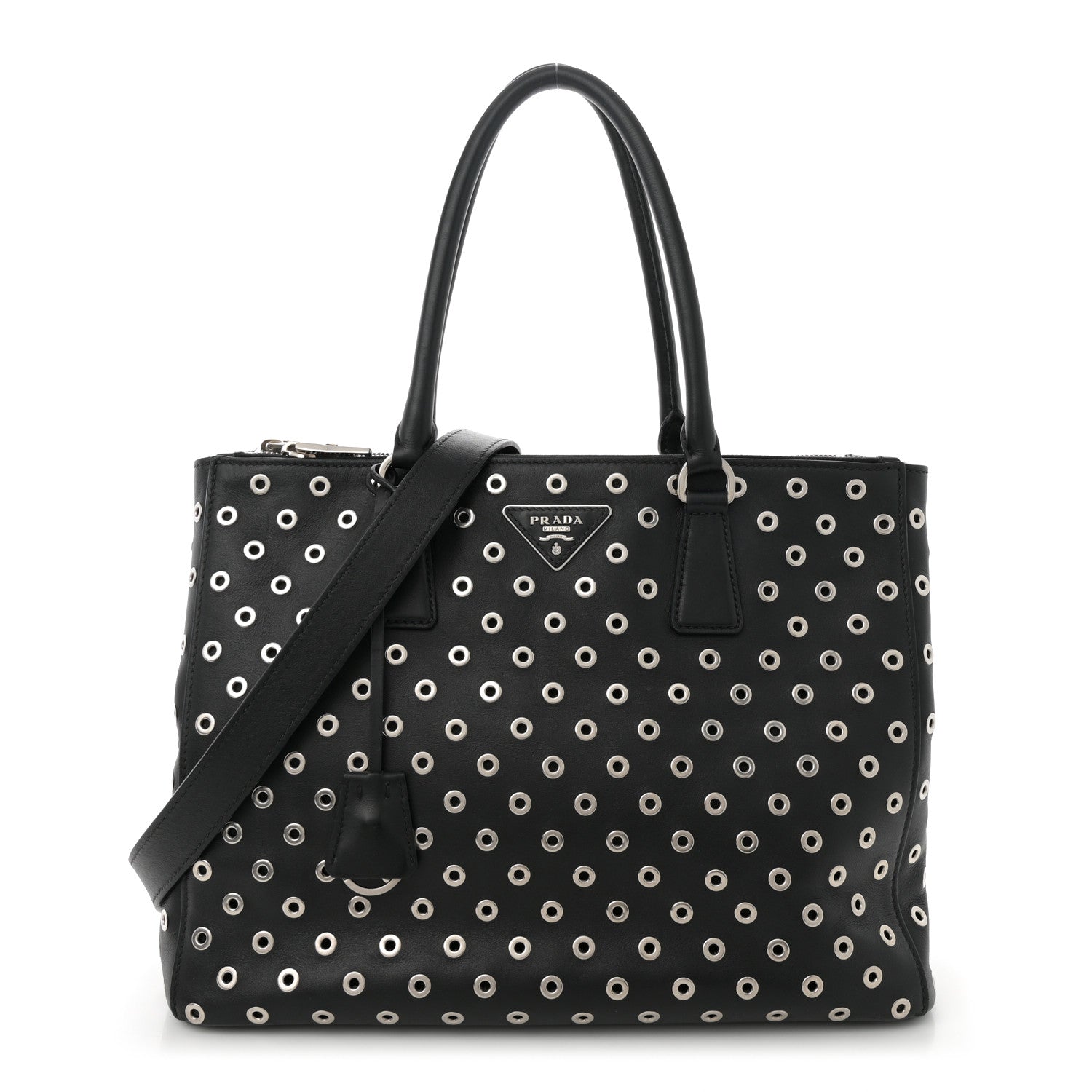 City Calf Grommet Large Double Zip Tote Black
