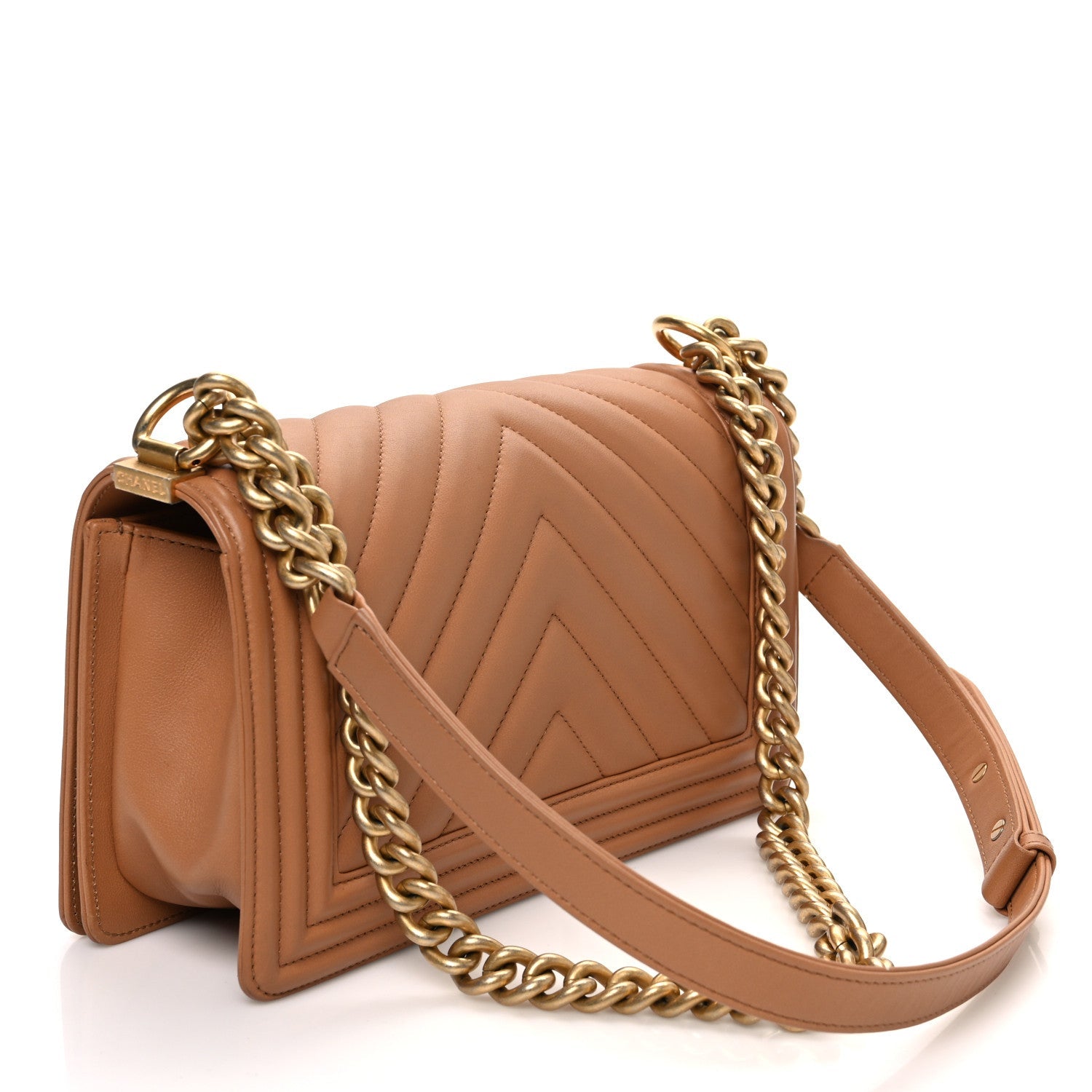 Calfskin Chevron Quilted Medium Boy Flap Beige