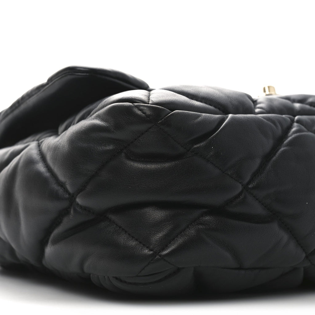 Calfskin Quilted Large Bubbly Flap Black