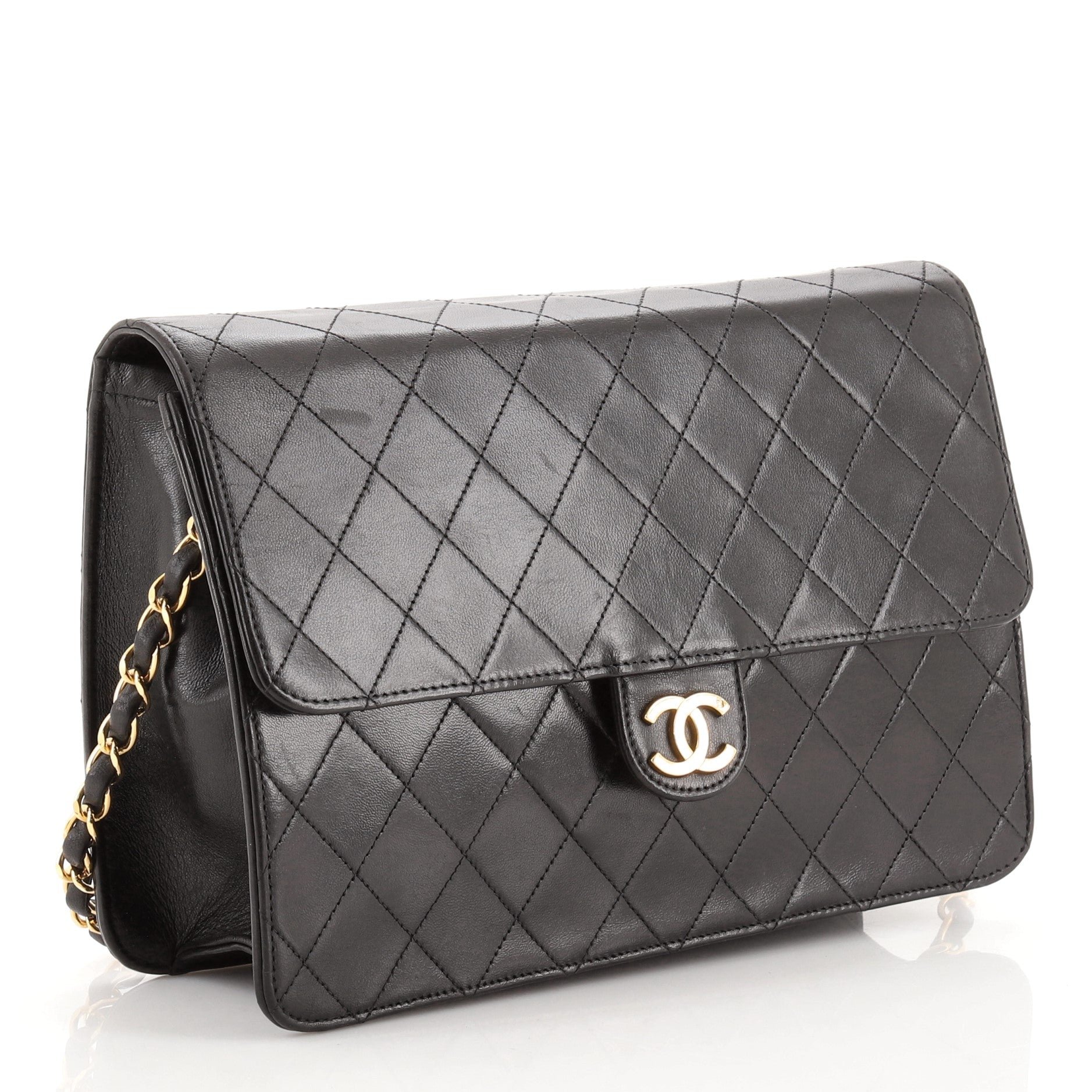 Vintage Clutch with Chain Quilted Leather Medium