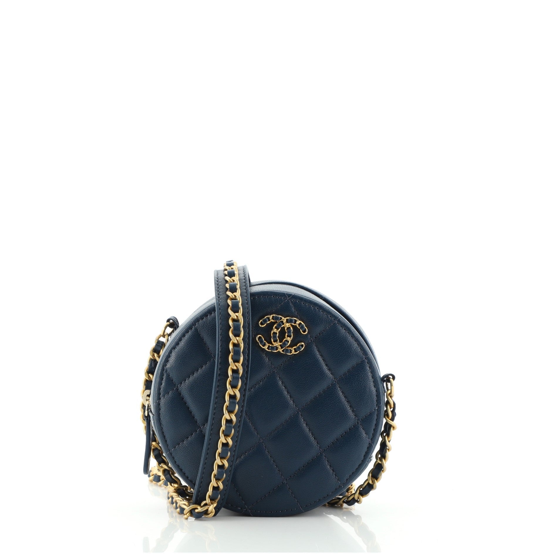 Chain Infinity Round Clutch Bag Quilted Lambskin