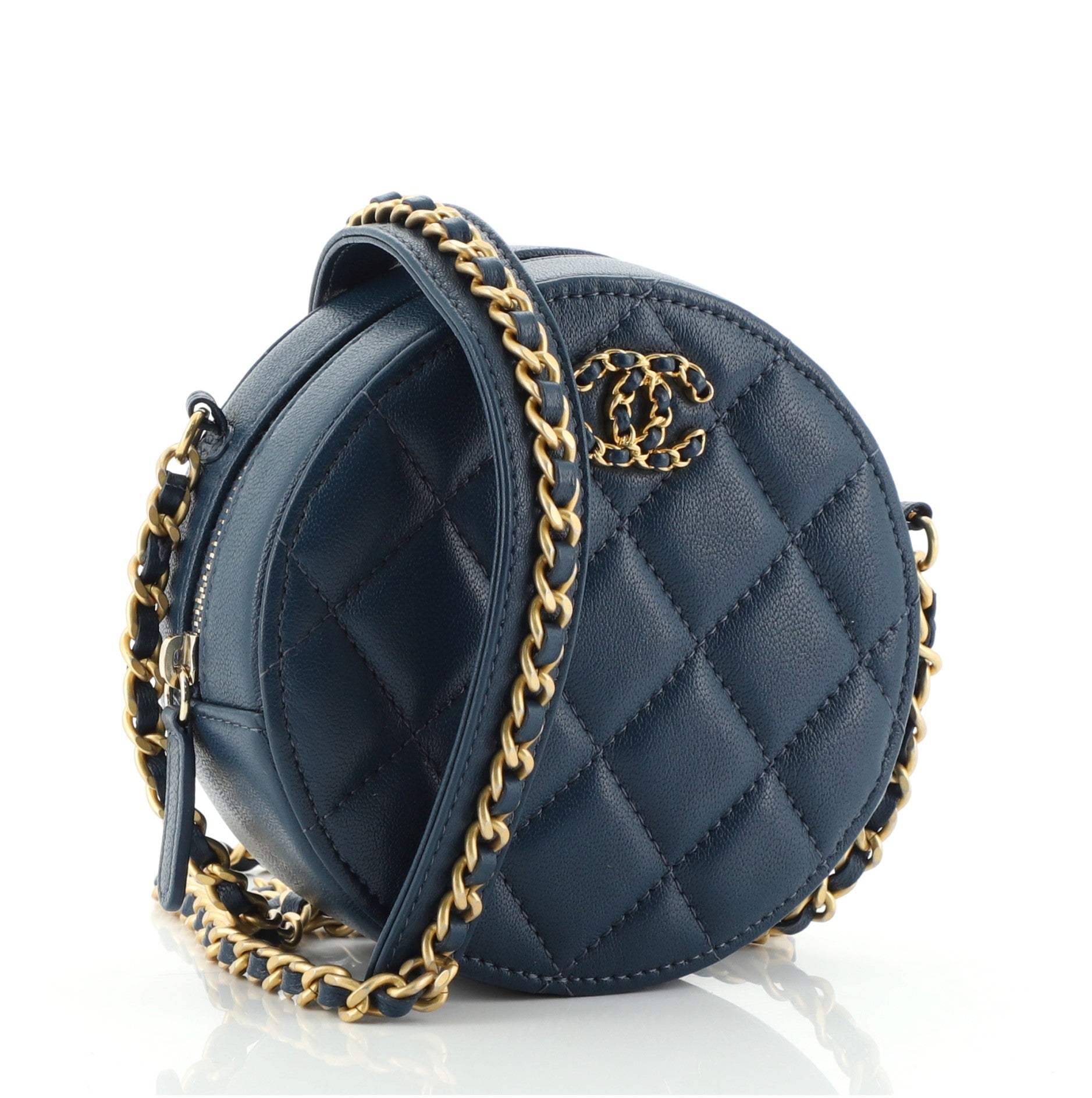 Chain Infinity Round Clutch Bag Quilted Lambskin