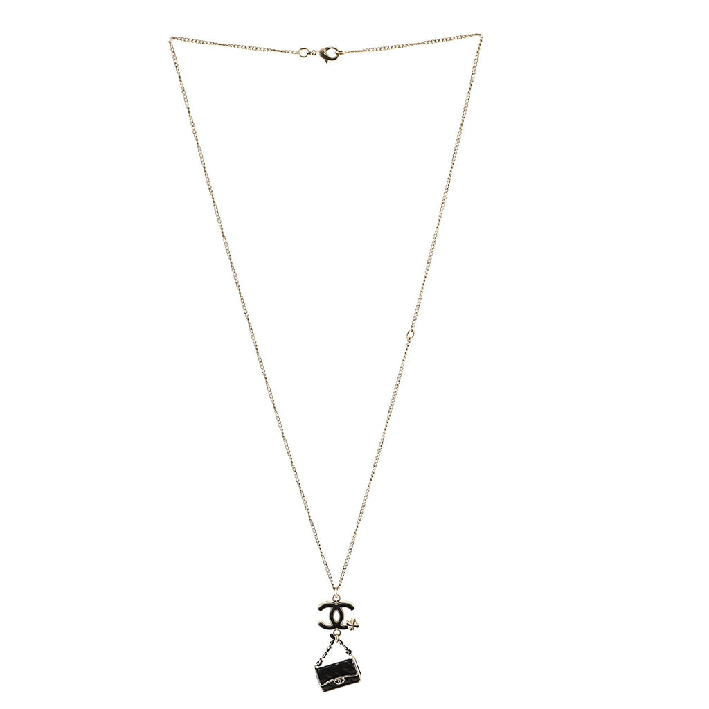 CC Flap Bag Pendant Long Necklace Metal and Enamel