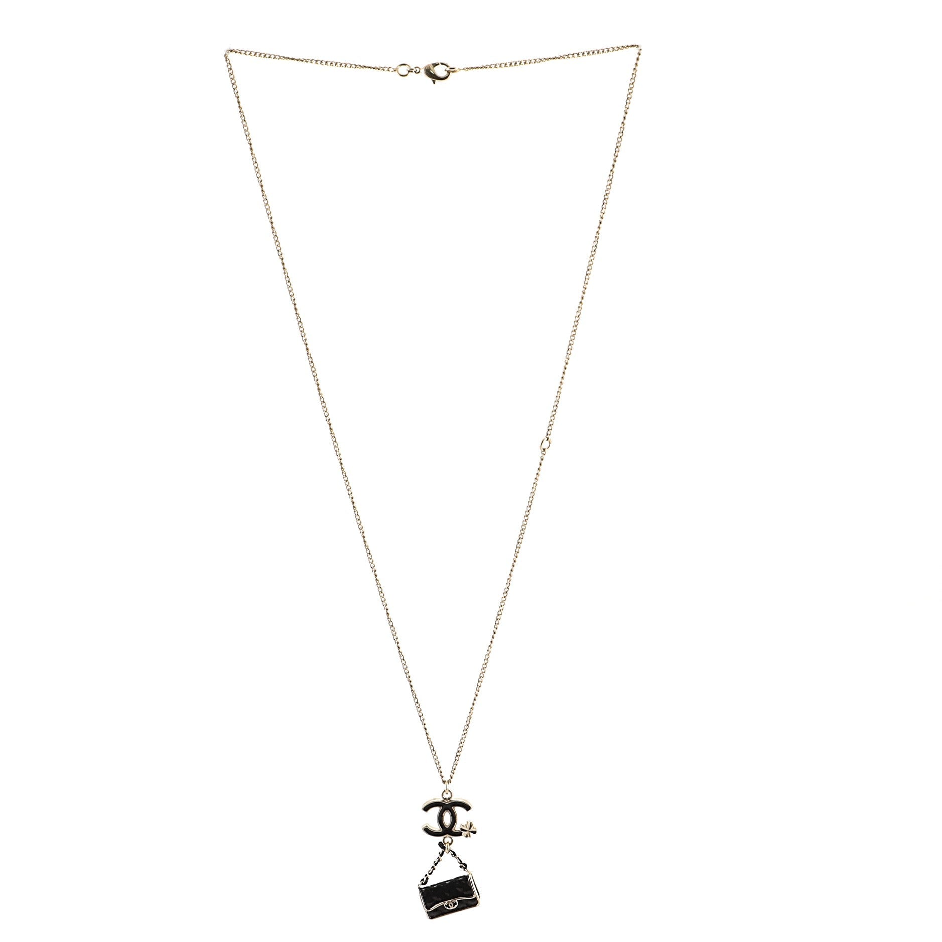 CC Flap Bag Pendant Long Necklace Metal and Enamel