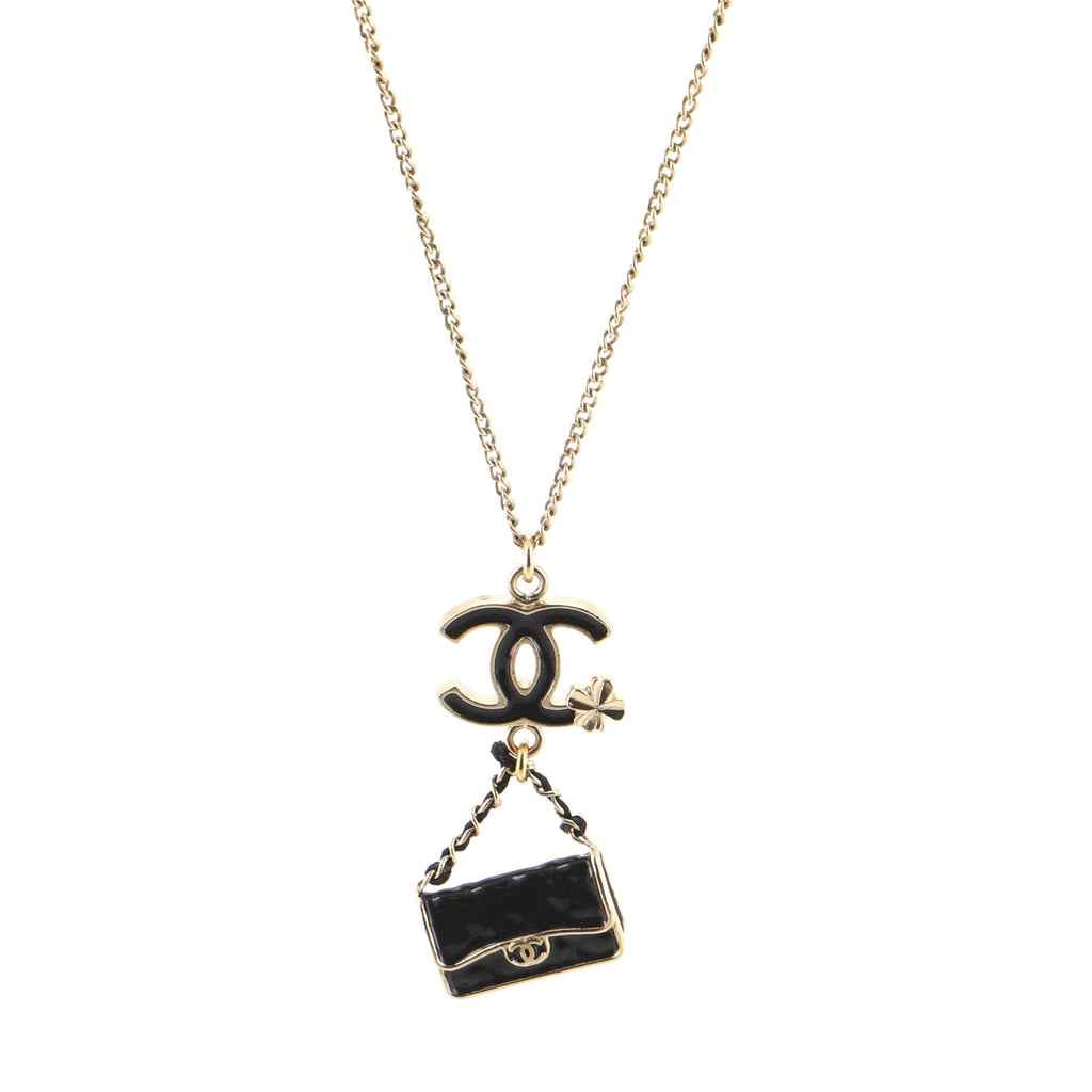 CC Flap Bag Pendant Long Necklace Metal and Enamel
