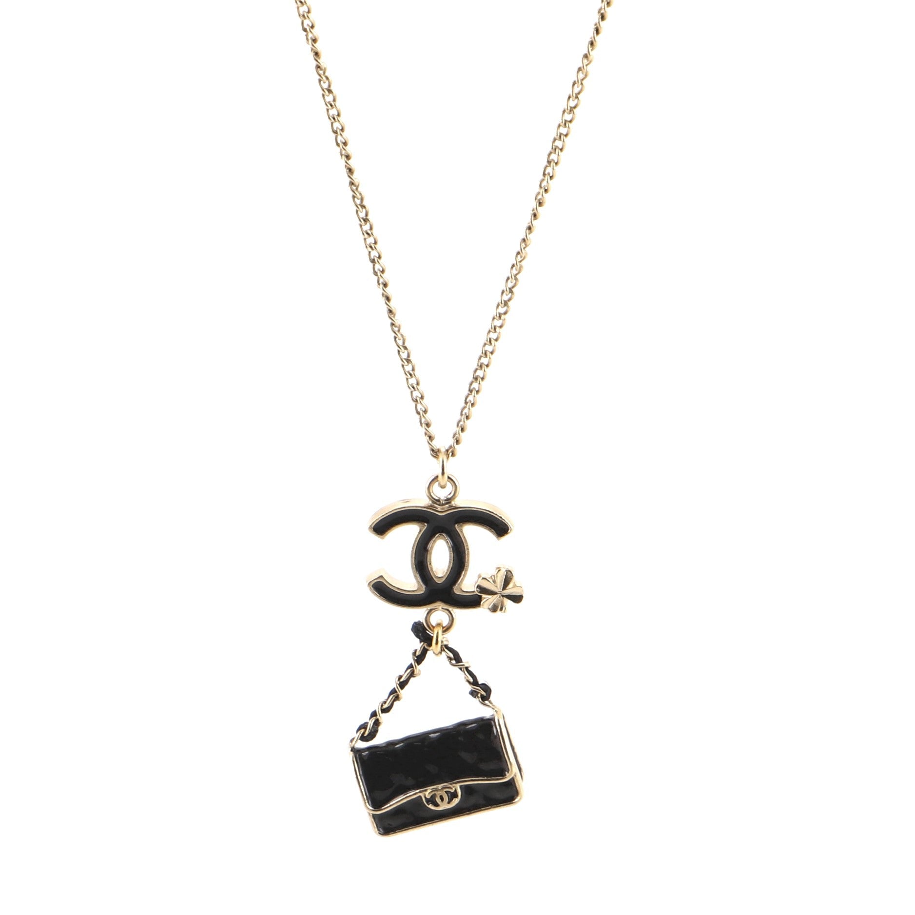 CC Flap Bag Pendant Long Necklace Metal and Enamel