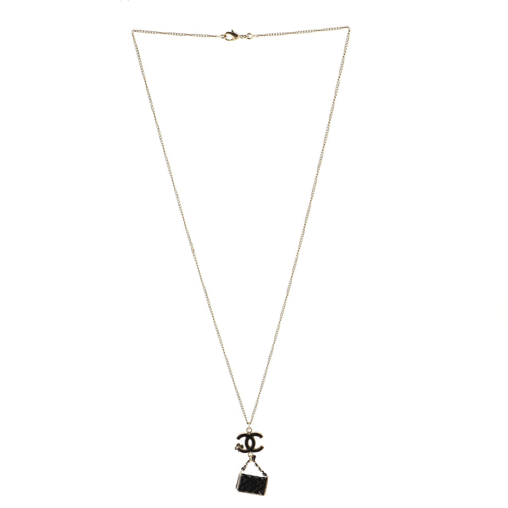 CC Flap Bag Pendant Long Necklace Metal and Enamel