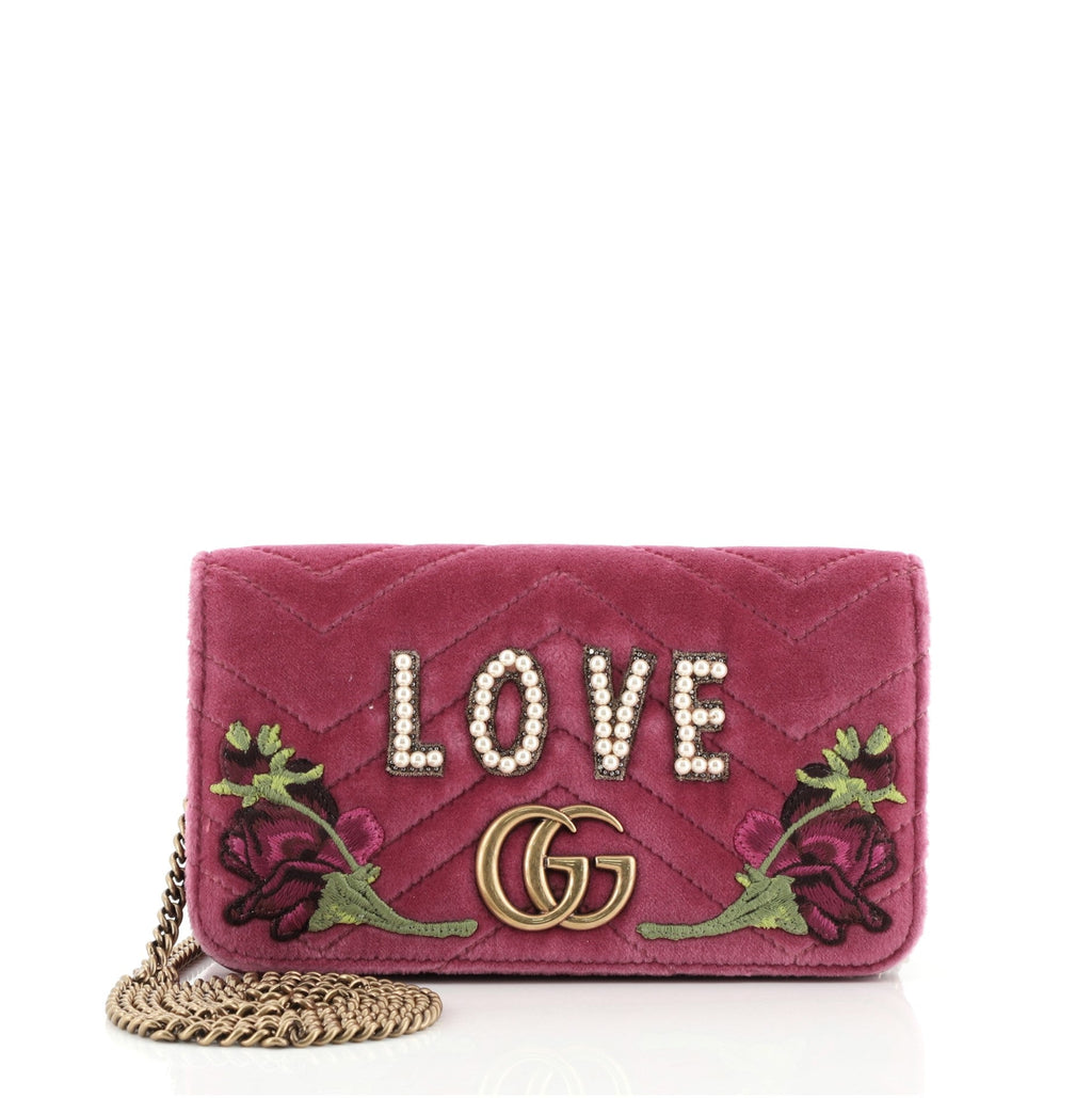 GG Marmont Chain Flap Bag Embroidered Matelasse Velvet Mini