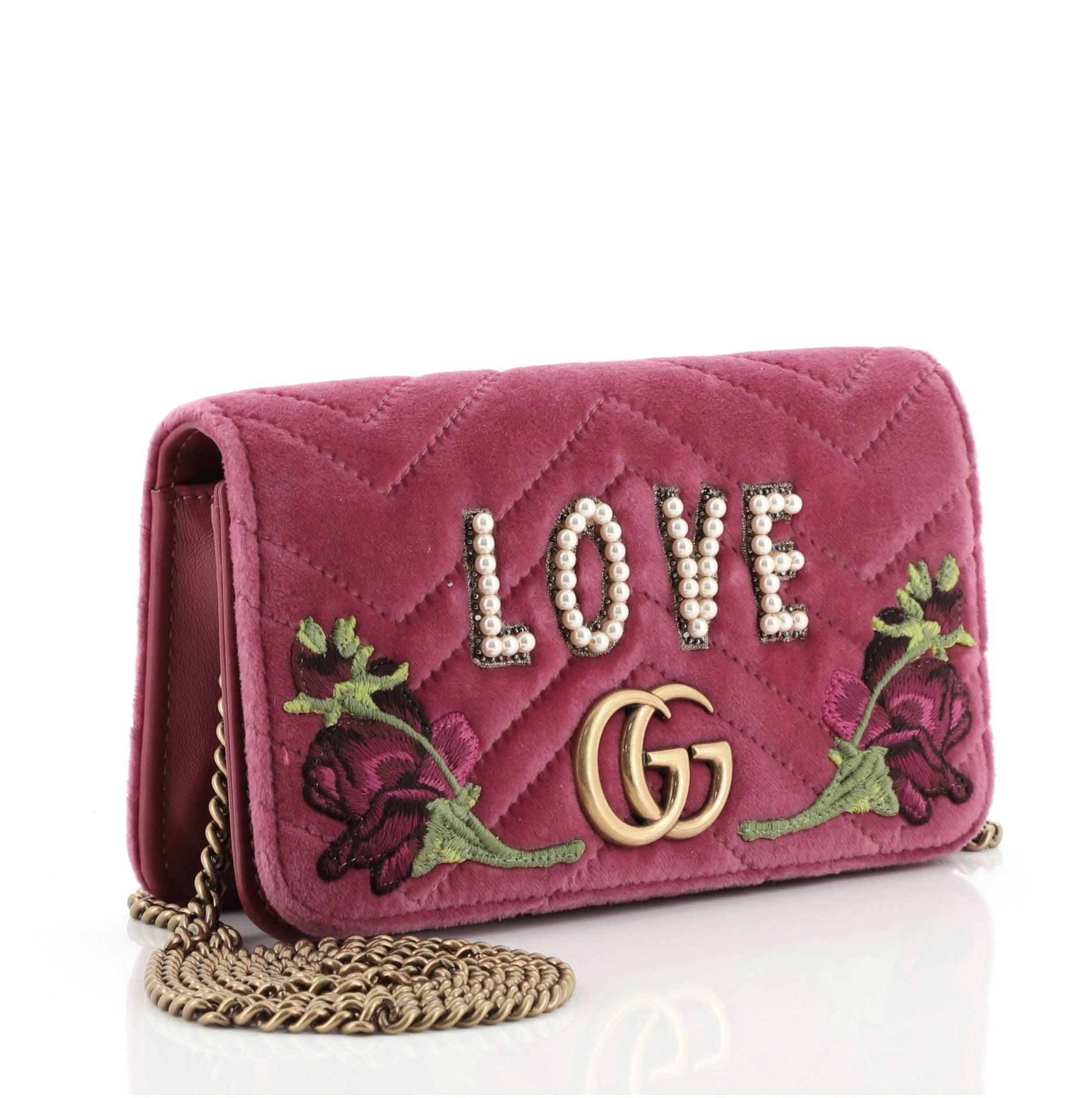 GG Marmont Chain Flap Bag Embroidered Matelasse Velvet Mini
