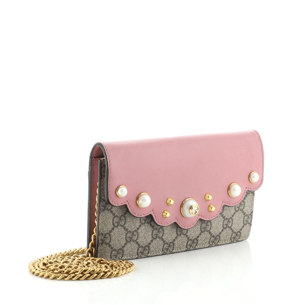 Pearly Wallet on Chain Coated Canvas with Leather Mini
