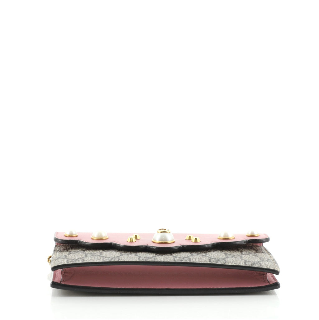 Pearly Wallet on Chain Coated Canvas with Leather Mini