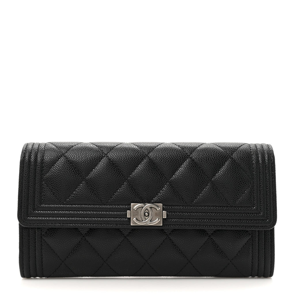 Caviar Quilted Long Boy Flap Wallet Black
